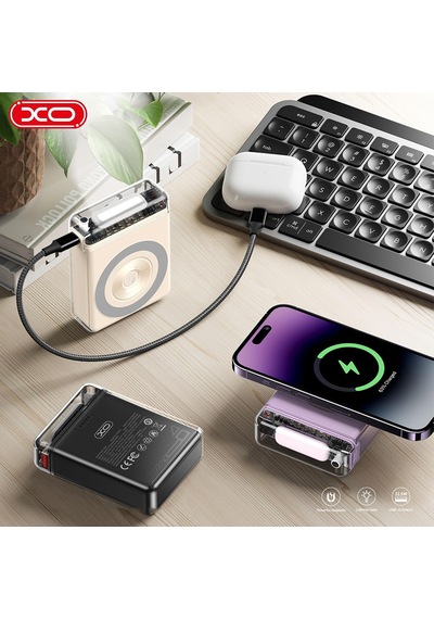 Pr226 38.5w Pd Type-c Usb-c Pd & Usb-a Çift Çıkış Magsafe Kablosuz 10000 Mah Powerbank Şarj Aleti Siyah
