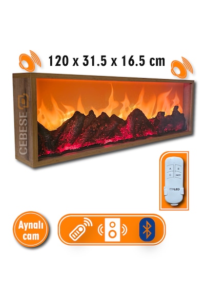 Dekoratif Elektrikli Yapay Şömine - 120x31.5x16.5 Cm - Farklı Renk Modları,kumandalı, Bluetooth Ses