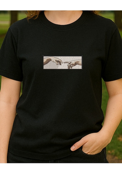 Tanrının Eli Baskılı T-shirt Siyah