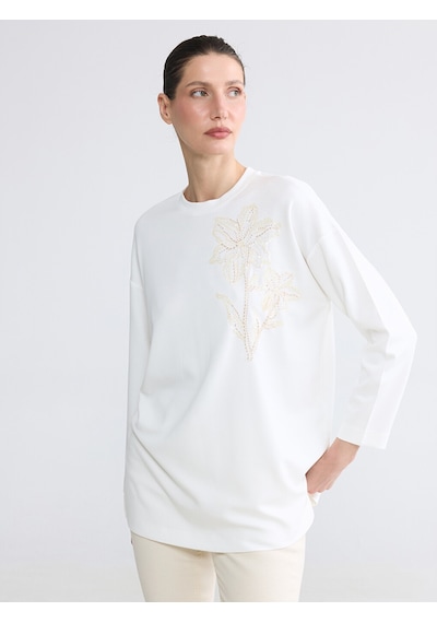 Lcwaıkıkı Classic Beyaz Payetli Oversize Soft Touch Kadın Tunik