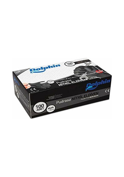Dolphin Siyah Nitril Eldiven Pudrasız Kalın Xl 100 Adet