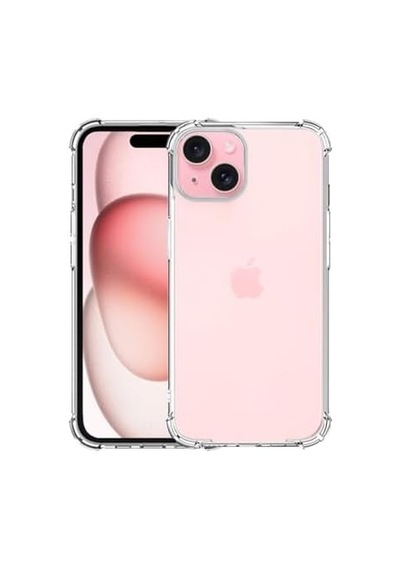 Apple İphone 15 Kapak Kamera Bölümü Açık Antişok Airbag Köşe Korumalı Silikon Şeffaf Kılıf 50 x 22