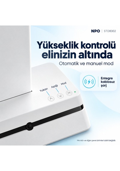 Npo Std8302 Yüz Algılayıcılı Otomatik Ayarlı 17-27" 20kg Kablosuz Şarjlı Vesa Çift Monitör Tutucu