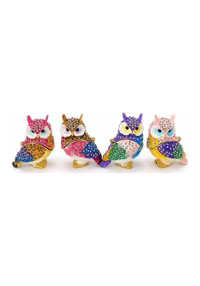 4 Adet Taşlı Baykuş Figür Aksesuarı Taşlı Dekoratif Figür, Dekoratif Süsleme, Owl Ornament, 7x6 Cm