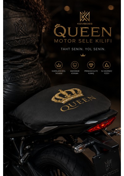 Queen Universal Motor Sele Kılıfı Siyah Scooter Sele Koruyucu Kadınlara Özel %100 Polyester Yıkanabilir Koltuk Kılıfı