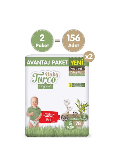 Baby Turco Doğadan Süper Avantaj Paketi Pofuduk Külot Bez 5 Numara Junior 156 Adet