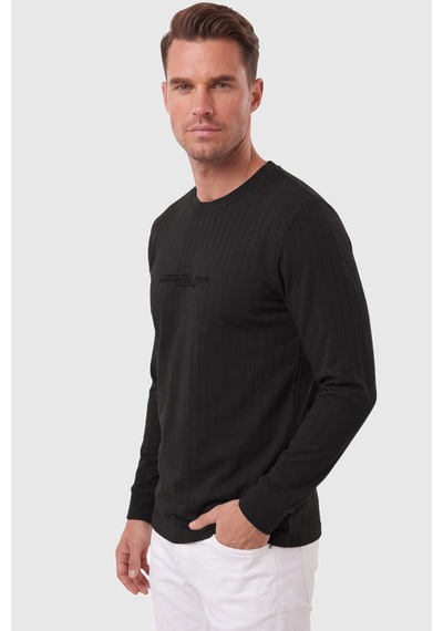 Deepsea Erkek Slim Fit Likralı Çizgi Dokulu Siyah Sweatshirt Bisiklet Yaka Nakışlı Spor Şık Sweat 2708518 Deepsea Erkek Slim Fit Likralı Çizgi Dokulu Siyah Sweatshirt Bisiklet Yaka Nakışlı Spor Şık Sweat 2708518