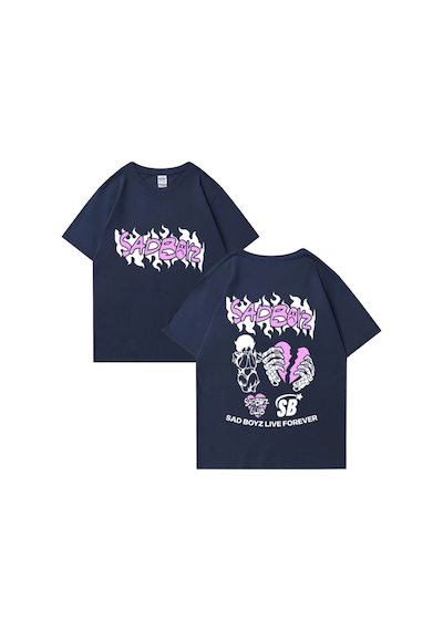 Flood Of Style Junior H Sad Boyz Grafik T-shirt Erkek Kadın Harajuku Yüksek Kalite Kısa Kollu Sokak H Lacivert