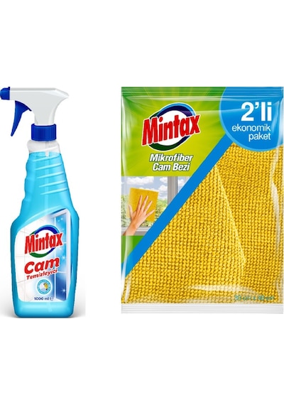 Mintax Cam Temizleyici 1 L + Mintax Mikrofiber Temizlik Bezi 2'li