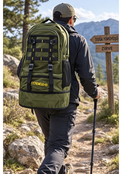 Dağcı Çantası Kolonlu Haki 60 L Outdoor Trekking Sırt Çantası 57x37x19 Cm Desenli