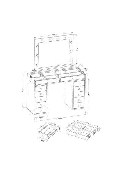 Tr Df02115b Led Işıklı Aynalı Makyaj Masası Tabureli, Bölmeli 12 Çekmeceli Organizer Kozmetik Masası Diğer Tr Df02115b Led Işıklı Aynalı Makyaj Masası Tabureli, Bölmeli 12 Çekmeceli Organizer Kozmetik Masası Diğer