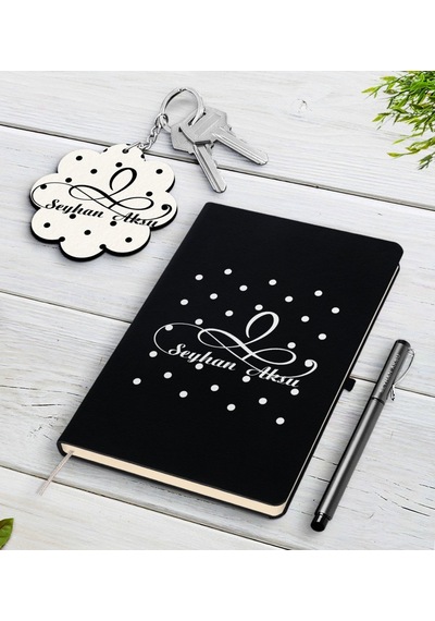 Kişiye Özel İsimli Siyah Defter Kalem Ve Anahtarlık Seti-4