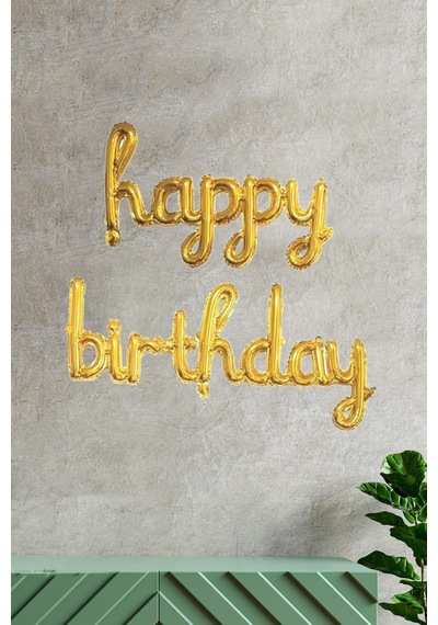 Happy Birthday El Yazısı Imza Folyo Balon Gold Renk Doğum Günü Parti Balonu Çok Renkli