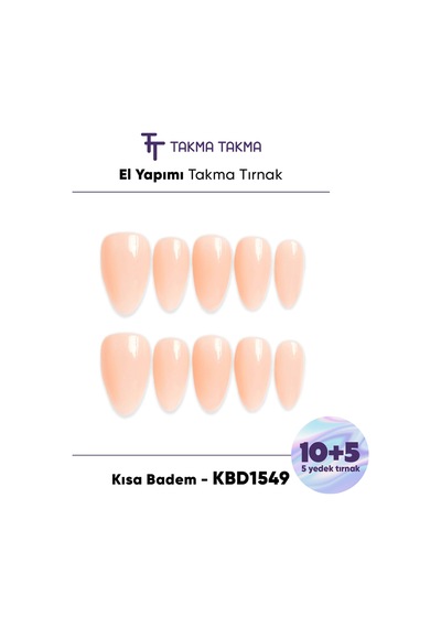 15'li Ten Rengi Kısa Badem Kbd1549 Tekrar Kullanılabilir El Yapımı Protez Takma Tırnak L