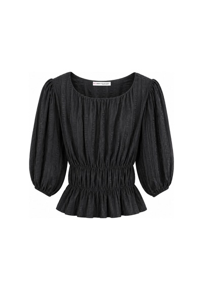 Mixray 4873 Kadın Büzgü Detaylı Balon Kol Peplum Bluz Siyah