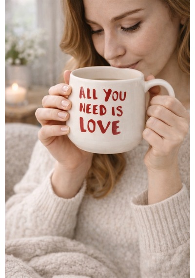 Love Yazılı Seramik Kupa Çok Renkli
