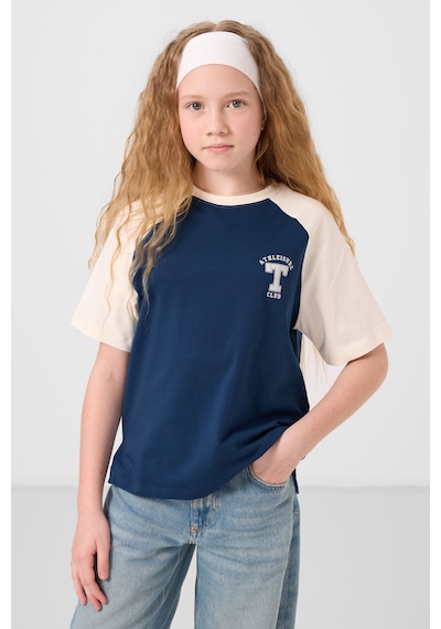 Parlament O Yaka Pamuklu Baskılı Oversize Fit Kız Çocuk T-shirt - 75179 Lacivert