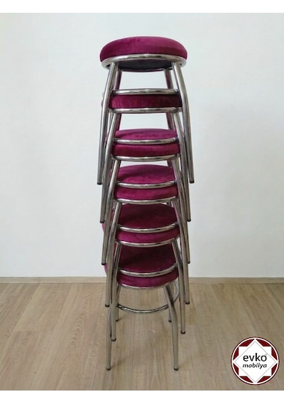 Evko Mobilya Tabure, Bar Taburesi, 2'li Tabure, Metal Ayaklı Tabure - Kırmızı