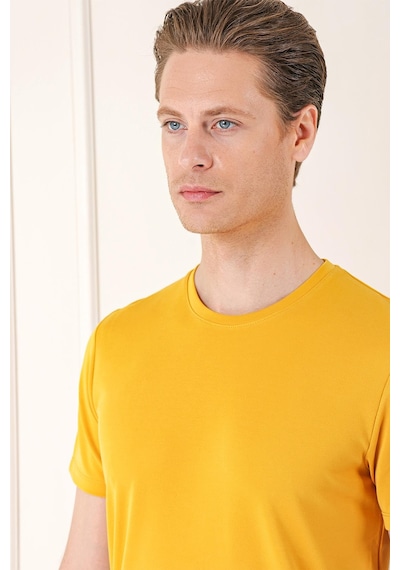 Efor Slim Fit Bisiklet Yaka Pamuklu Safran Tişört Ts 880 Safran
