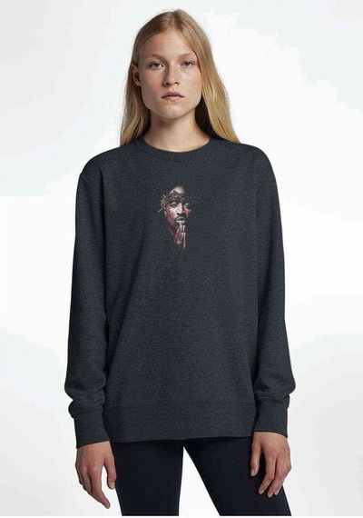 Tupac Shakur 2018 Baskılı Füme Antrasit Kadın Sweatshirt