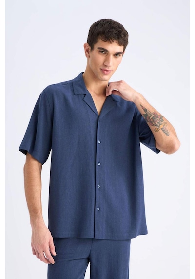 Defacto Relax Fit Polo Yaka Pamuklu Yazlık Kısa Kollu Gömlek D8875ax25smnv256 Lacivert