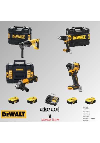 Dewalt DCH133NT + DCD805NT + DCG407NT + DCF850N 4 Adet 5 Amper Akü + Şarj Aleti Set