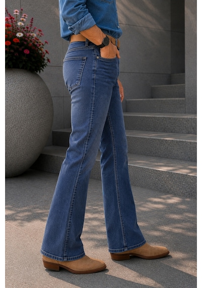 Cedy Denim Cedy Denım Premium Seri: Erkek Retro Flare Bootcut Jean - Geniş Paça Taşlanmış Denim Pantolon C370 Açık Mavi