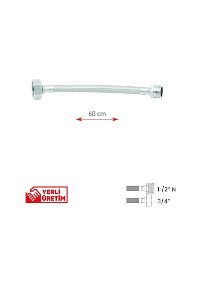 Paslanmaz Çelik Flex Hortum 1/2 Nipel - 3/4 Tesisat Bağlantı Hortumu 60 Cm Çok Renkli Diğer