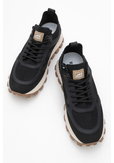 Marcomen Erkek Kalın Taban Trikolu Bağcıklı Sneaker Mc 21326 Siyah Siyah
