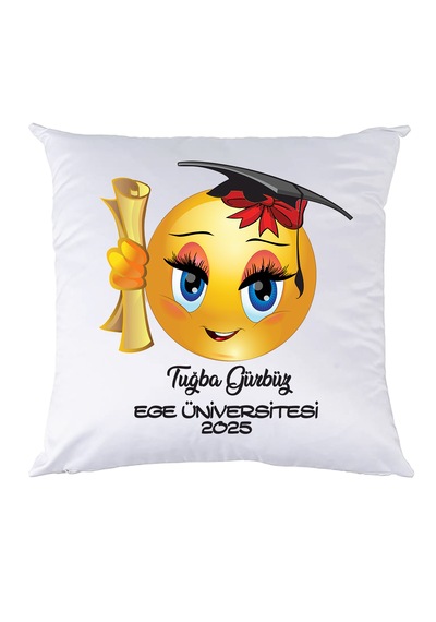 Mezuniyet Hediyesi Bayan Emoji Mesajlı Yastık