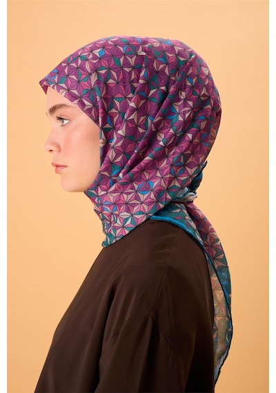 Silk Home İnce Pamuk Soft Eşarp Zümrüt Yeşili Mor Pudra Pembe Gök Mavi Desenli Kaymaz Dokulu Tok Duruşlu 90x90 Çok Renkli