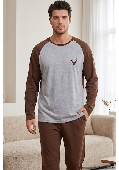Siyah İnci Nakışlı Pamuklu Likralı Örme Pijama Takım 26241802 Kahverengi Siyah İnci Nakışlı Pamuklu Likralı Örme Pijama Takım 26241802 Kahverengi
