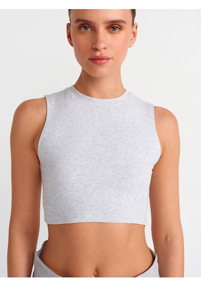 Dilvin Crop Top Gri Melanj