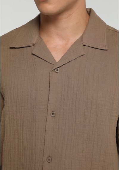 Colin's Colins Relaxed Fit Apaj Yaka Düz Erkek Kahverengi Kısa Kol Gömlek Cl1080096 Q1.v1 Brw