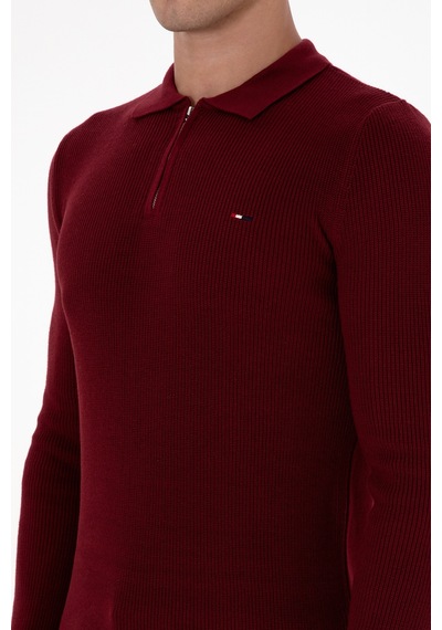 U.S. Polo Assn. Erkek Regular Fit Fermuarlı Bordo Basic Kazak 50313685-VR014