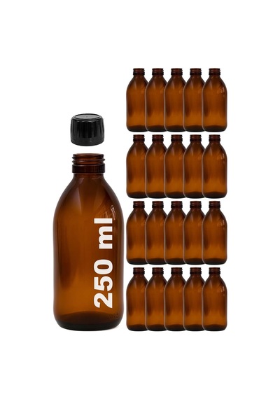 Amber Ecza Şişesi, 250 Ml, Kahverengi Cam, Plastik Contalı Kilit Kapak, Hava Ve Sıvı Sızdırmaz, 28mm Ağız Çaplı, Parfüm Demlemek İçin Uygun, 20 Adet 250 Ml, Siyah Kapak