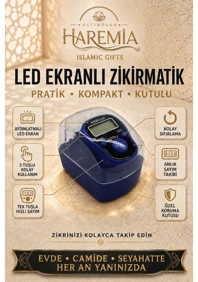 Özel Kutulu Ledli Zikirmatik Dijital Sayaç Mevlid Kandil Hediyesi Lacivert Siyah