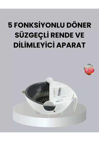 Döner Mekanizmalı 5 İ 1 Arada Süzgeçli Rende Sebze Meyve Doğrama Cihazı