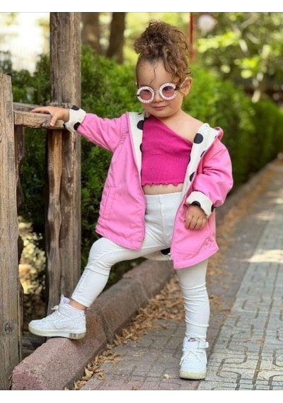 Modavals Kız Çocuk Puantiyeli Çift Taraflı Açık Krem&pembe Yağmurluk 489756231 Pembe