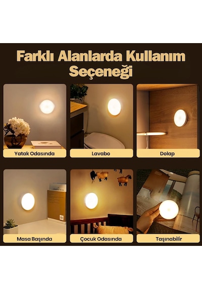 Hareket Sensörlü Led Gece Lambası, Şarj Edilebilir, Taşınabilir, 4000k Günışığı, Enerji Sınıfı Diğer