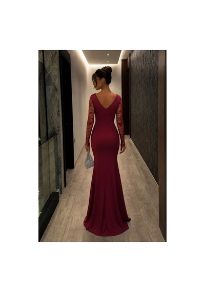Store V Yaka Mini Elbise Abiye Detaylı Dantel Kahve - 935903539 Kahve