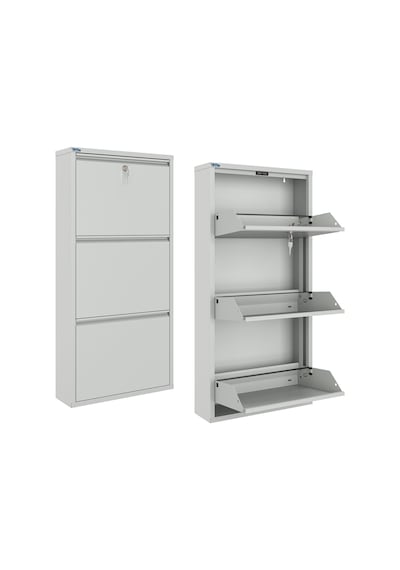 Ceha Kilitli 3'lü Metal Ayakkabılık - Gri K.AYK-3/P7035/KL