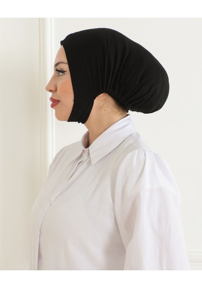 Melodi Scarf Kadın Tesettür Geniş Hacimli Pratik Ense Ve Çene Altından Geçmeli Kaymayan Bone Siyah Çeneli Bone Siyah
