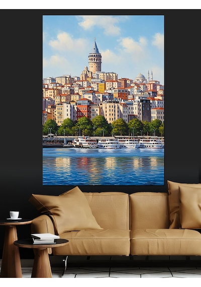 Galata Kulesi Ve İstanbul Panoraması Dekoratif Kanvas - Mdf Ahşap Tablo