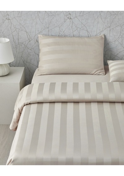 Deluxe Çizgili Pamuk Saten Çift Kişilik Çarşaflı Nevresim Takımı 200x220 Cm Fildişi