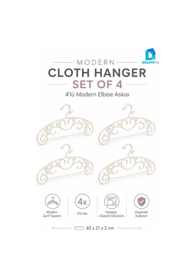 Modern Elbise Askısı 4 Lü Plastik Kıyafet Askısı Dolap İçi Gardırop Düzenleyici 40x21 Cm Beyaz