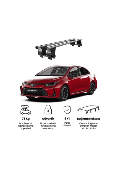 Royal Toyota Corolla 2018 Ve Sonrası Uyumlu Siyah Kilitli Ara Atkı Port Bagaj Tavan Barı