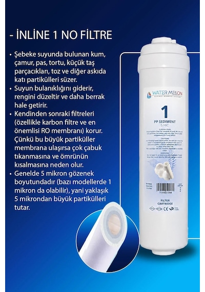 WaterMelon Kapalı Kasa 12 Inç Inline Su Arıtma Cihazı Filtresi 5 Aşamalı NSF'Lİ Vontron Membranlı Set