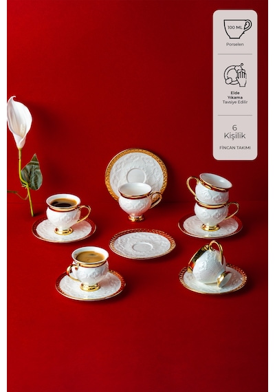 Emsan Dantel 6 Kişilik Kahve Fincan Takımı 100 Ml Gold