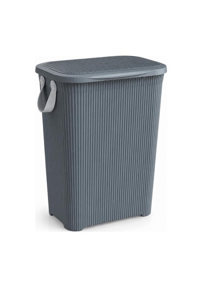 45 L Kapaklı Kirli Çamaşır Sepeti Modern Çizgili Tasarım Taşıma Kulplu Dayanıklı Plastik Banyo, Çamaşır Odası Ve Yatak Odası İçin 40 X 34 X 47 Cm, Antrasit Çok Renkli